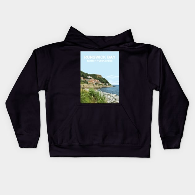 Runswick Bay, North Yorkshire. Travel poster Kids Hoodie by BarbaraGlebska